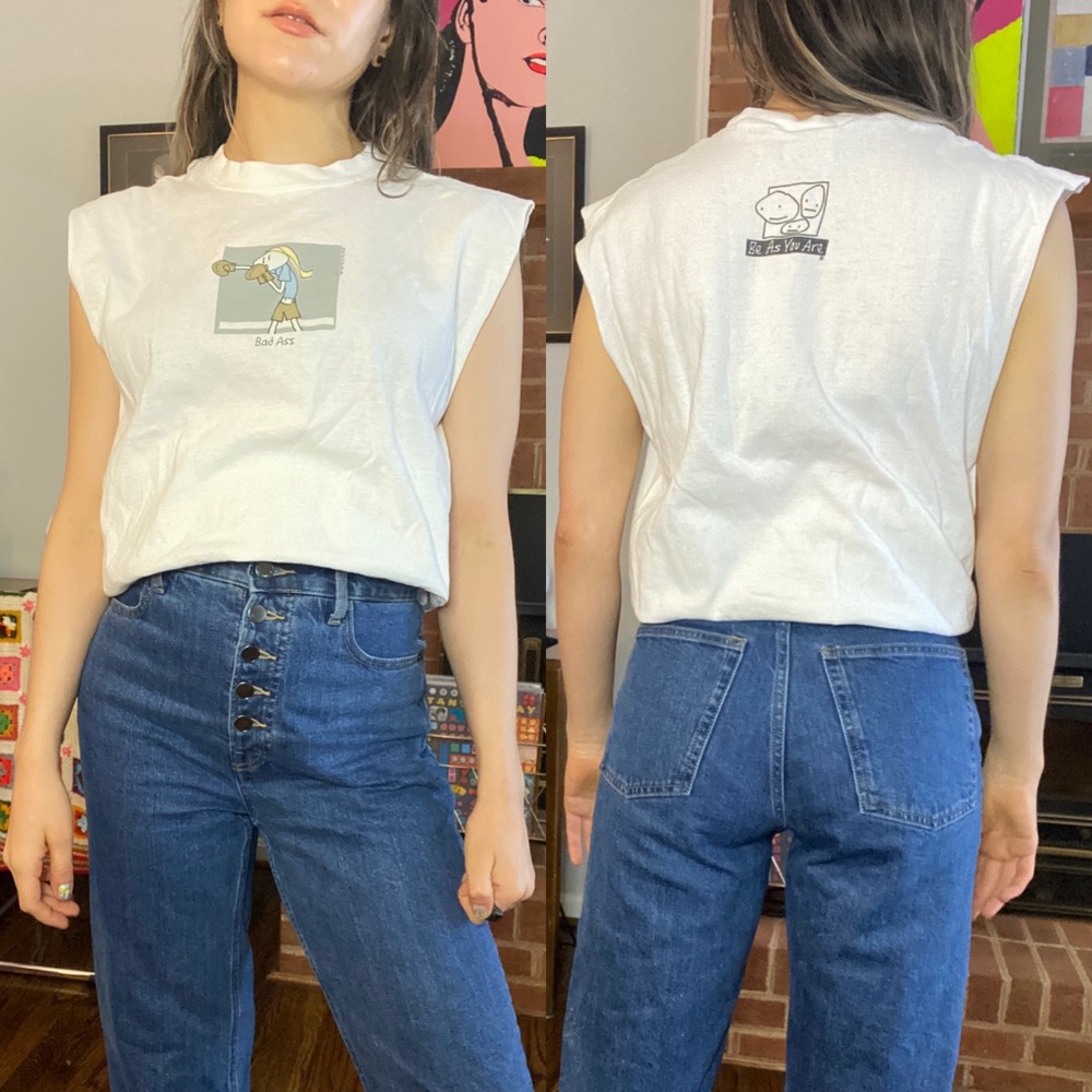 Vintage Y2K 2000 Bad Ass Be As You Are Cutoff Sleeveless Tee Tank Boxing…